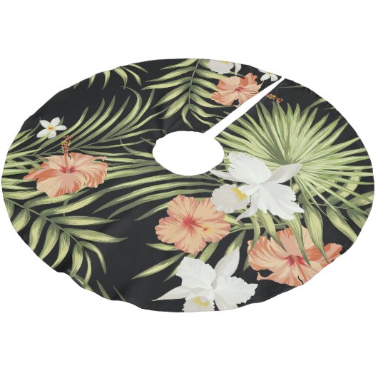 Tropischer Hibiskus: Vintages Blumenmuster Polyester Weihnachtsbaumdecke (Schrägansicht)