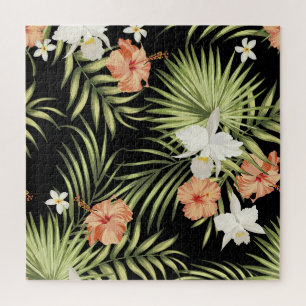 Tropischer Hibiskus: Vintages Blumenmuster Puzzle
