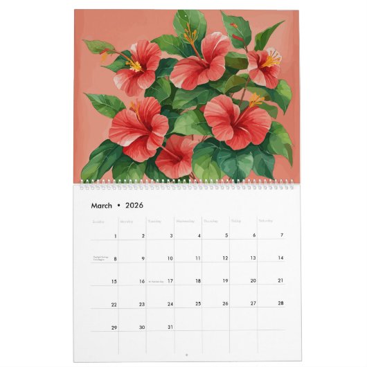Tropischer Hibiskus Wasserfarbe Farbenfroher Kalen Kalender (Mär 2026)
