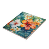 Tropischer Hibiskus Wasserfarbe Hawaiischer Garten Fliese (Seite)