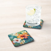 Tropischer Hibiskus Wasserfarbe Hawaiischer Garten Getränkeuntersetzer (Rechte Seite)