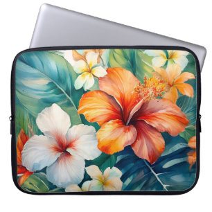 Tropischer Hibiskus Wasserfarbe Hawaiischer Garten Laptopschutzhülle