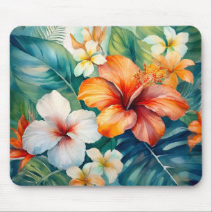 Tropischer Hibiskus Wasserfarbe Hawaiischer Garten Mousepad