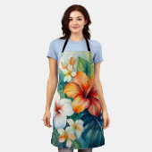 Tropischer Hibiskus Wasserfarbe Hawaiischer Garten Schürze (Getragen)