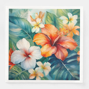 Tropischer Hibiskus Wasserfarbe Hawaiischer Garten Serviette