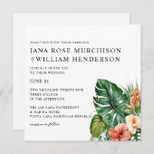 Tropischer Hibiskus Wasserfarbenhochzeit Einladung (Vorne/Hinten)