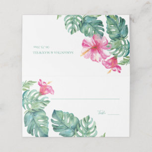 Tropischer Hibiskus & Wasserfarbenwelt Hochzeit Platzkarte