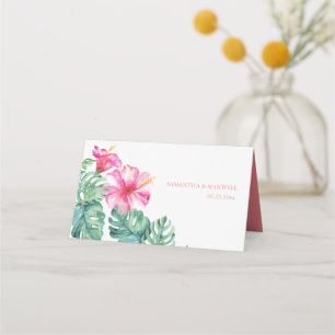 Tropischer Hibiskus & Wasserfarbenwelt Hochzeit Platzkarte