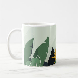 Tropischer Hintergrund mit Dschungel-Pflanze. Palm Kaffeetasse