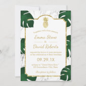 Tropischer Hochzeitsgold Ananas weißer Marmor Einladung (Vorderseite)