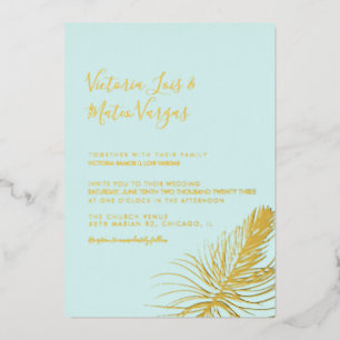 Tropischer Hochzeitsstrand mit handgezogenen Palme Folieneinladung