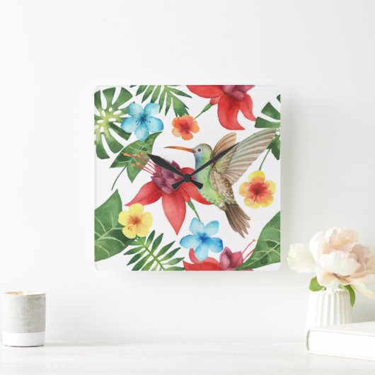 Tropischer Hummingvogel Quadratische Wanduhr (Zuhause)
