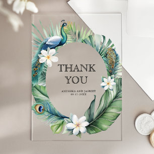 Tropischer Indischer Pfau Floral Hochzeit Danke Acryleinladungen