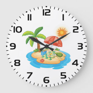 Tropischer Inselstrand-Schildkröte-Palmenbaum-Pick Große Wanduhr