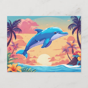 Tropischer Inseluntergang und Delfin Postkarte