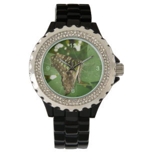 Tropischer, irrisierender grüner Schmetterling-Gli Armbanduhr