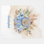 Tropischer Junge Teddy Bär Pampas Gras blauen Blum Fleecedecke (Vorderseite (Horizontal))