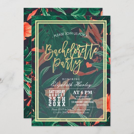 Tropischer Junggeselinnen-Abschied mit Blumenmotiv Einladung (Vorne/Hinten)