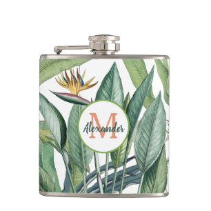 Tropischer Jungle Banana Tree Strelitzia Monogramm Flachmann