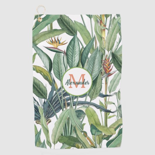 Tropischer Jungle Banana Tree Strelitzia Monogramm Golfhandtuch (Vorderseite)