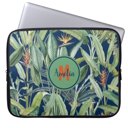 Tropischer Jungle Banana Tree Strelitzia Monogramm Laptopschutzhülle (Vorderseite)