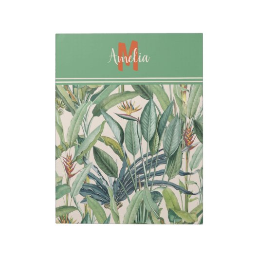 Tropischer Jungle Banana Tree Strelitzia Monogramm Notizblock (Rotiert)