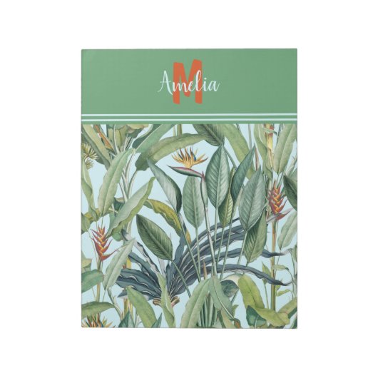 Tropischer Jungle Banana Tree Strelitzia Monogramm Notizblock (Rotiert)