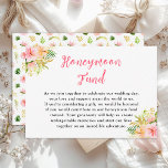 Tropischer Jungle Floral Wedding Honeymoon Fund Begleitkarte<br><div class="desc">Diese wunderschöne und elegante Hochzeitsflitterwochen-Fondskarte mit Aquarellfarben,  Rosa und Orange Hibiskus Blume und Blattwerk. Der Text kombiniert handgeschriebene Skript- und Serif-Schriftart für ein stilvolles und modernes Aussehen. Dies ist ideal für eine tropische Hochzeit im Sommer.</div>