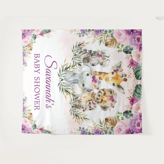 Tropischer Jungle Floral Wild Animals Kinderdusche Wandteppich (Vorderseite (Horizontal))