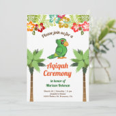 Tropischer Jungle Forest Baby Parrot Aqiqah Einladung (Stehend Vorderseite)