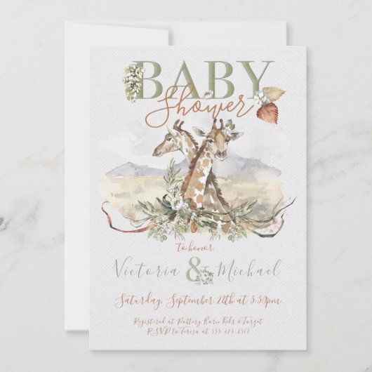 Tropischer Jungle Giraffe Kinderdusche Einladungen (Vorderseite)