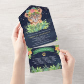 Tropischer Jungle Safari Leopard Navy Baby Dusche All In One Einladung (Abreißen)