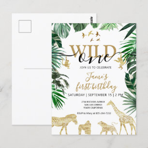 Tropischer Jungle Safari Tiere 1. Geburtstag Postkarte