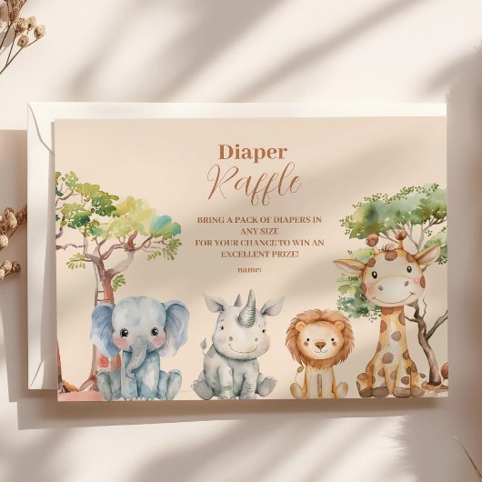 Tropischer Jungle Safari Tiere Boy Raffle Diapper Begleitkarte