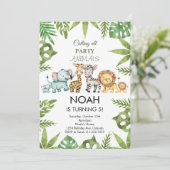 Tropischer Jungle Safari Tiere Einladung zum Gebur (Stehend Vorderseite)