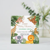 Tropischer Jungle Safari Tiere Kinderdusche Einladung (Stehend Vorderseite)