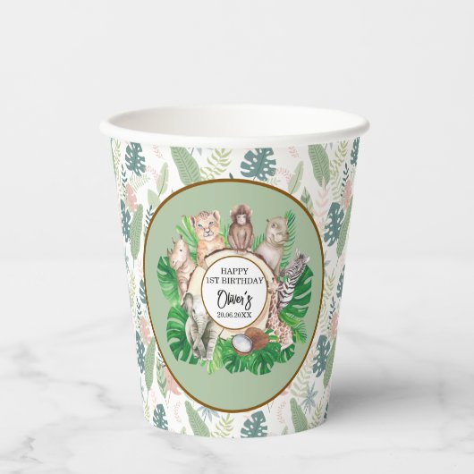 Tropischer Jungle Safari Tiere Kinderdusche Pappbecher (Vorderseite)