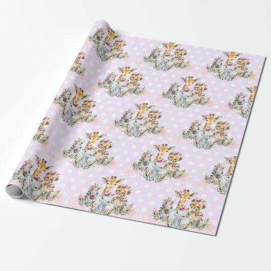 Tropischer Jungle Wild Animals Baby Girl Geburtsta Geschenkpapier (Ungerollt)