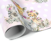 Tropischer Jungle Wild Animals Baby Girl Geburtsta Geschenkpapier (Rolleneckpunkt)