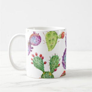 Tropischer Kaktus: Aquarellfarbenes, nahtloses Mus Kaffeetasse