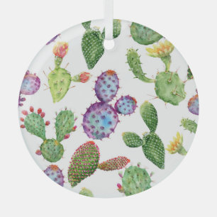 Tropischer Kaktus: Aquarellfarbenes, nahtloses Mus Ornament Aus Glas