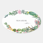 Tropischer Kaktus-Individuelle Name mit Liebe Ovaler Aufkleber (Vorderseite)