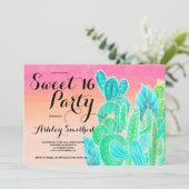 Tropischer Kaktus Rosa Ober Wasserfarbe Süß 16 Einladung (Stehend Vorderseite)