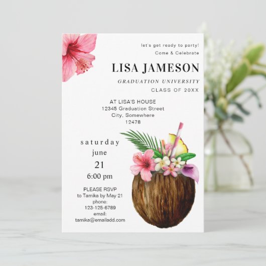 Tropischer Kokosnuss-Abschluss mit Foto V2 Einladu Einladung (Stehend Vorderseite)