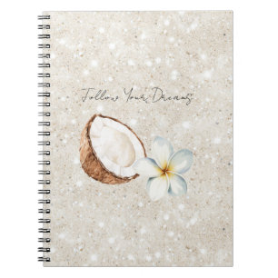 Tropischer Kokosnuss-Plumeria-Blüten-Sand-Glitter  Notizblock
