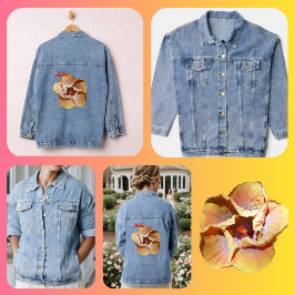 Tropischer Korallengelber Hibiskus Hawaiian Aloha Jeansjacke
