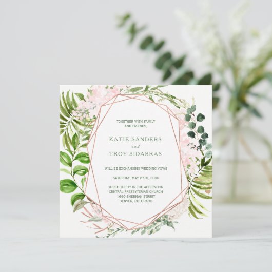 Tropischer Kranz mit rosa Blume Einladung (Stehend Vorderseite)