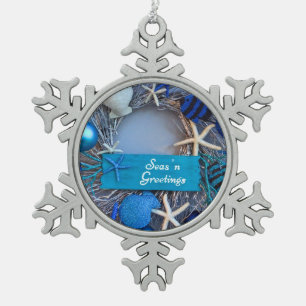 Tropischer Küstenseashell-Feiertag Schneeflocken Zinn-Ornament