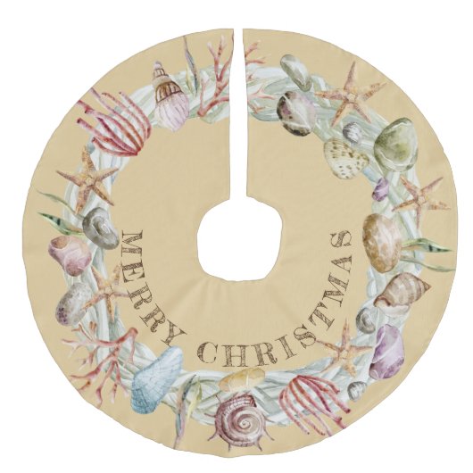 Tropischer Küstenstrand Seashells Frohe Weihnachte Leinenimitat Weihnachtsbaumdecke (Vorderseite)