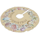 Tropischer Küstenstrand Seashells Frohe Weihnachte Leinenimitat Weihnachtsbaumdecke (Schrägansicht)